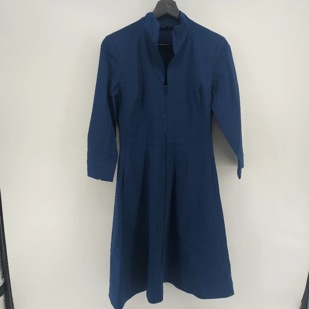 Lafayette 148 NY Collared A Line Shirt Dress Navy Size 2 Cotton - Picture 3 of 12